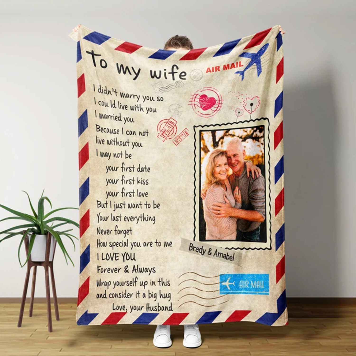 Custom Air Mail Letter Blanket To My Wife With Photo