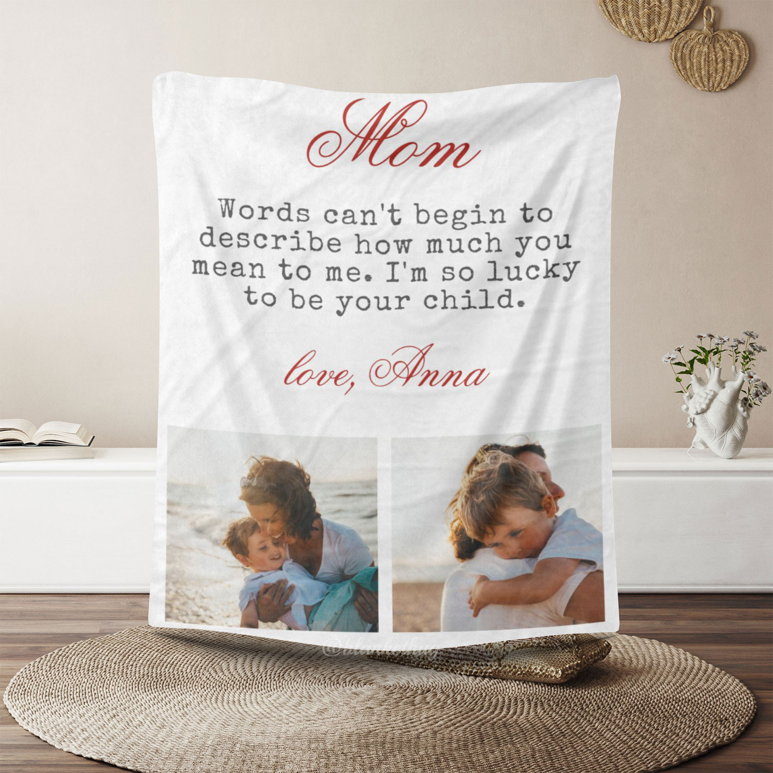 Gift for Mom Message 2 Photos Fleece Blanket