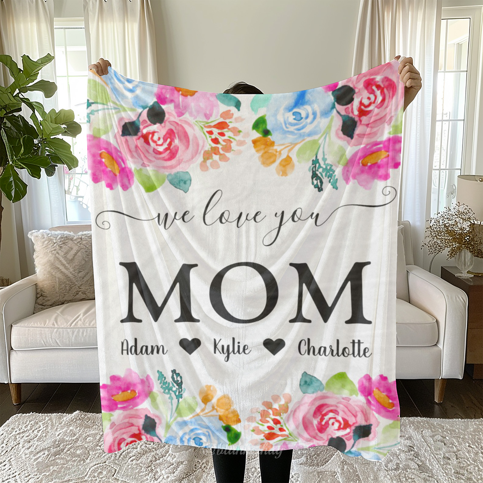 Roses We Love You Mom Personalized Name Fleece Blanket