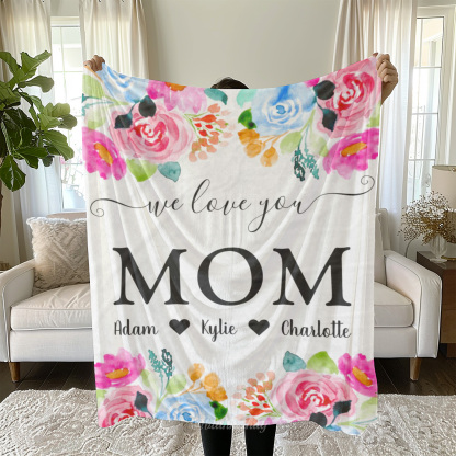 Roses We Love You Mom Personalized Name Fleece Blanket