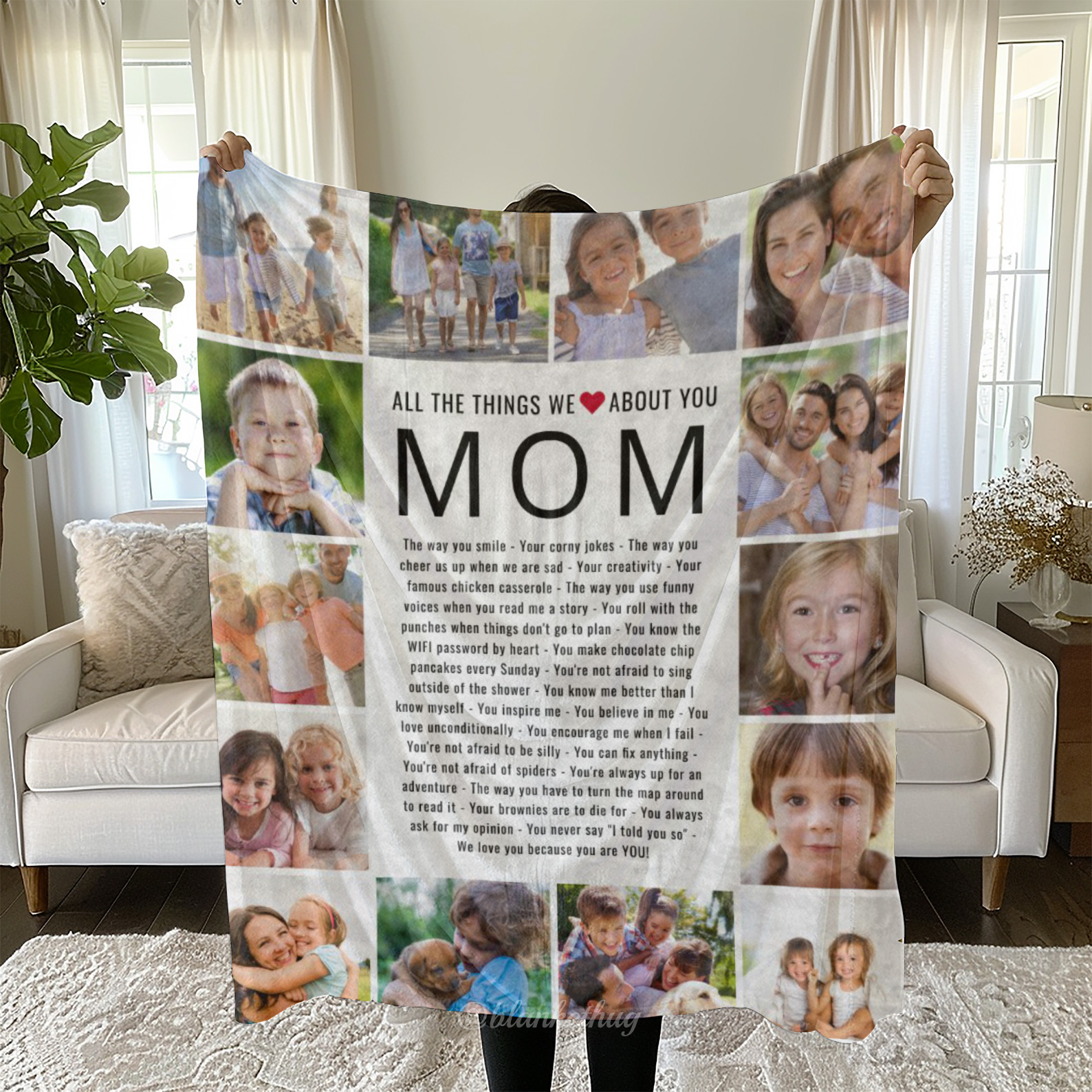 All The Things We Love About You Mom Personalized 14 Photos Fleece Blanket