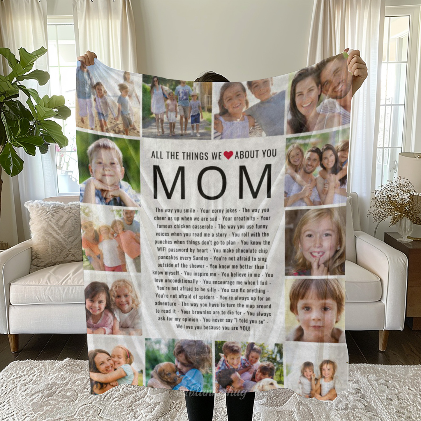 All The Things We Love About You Mom Personalized 14 Photos Fleece Blanket