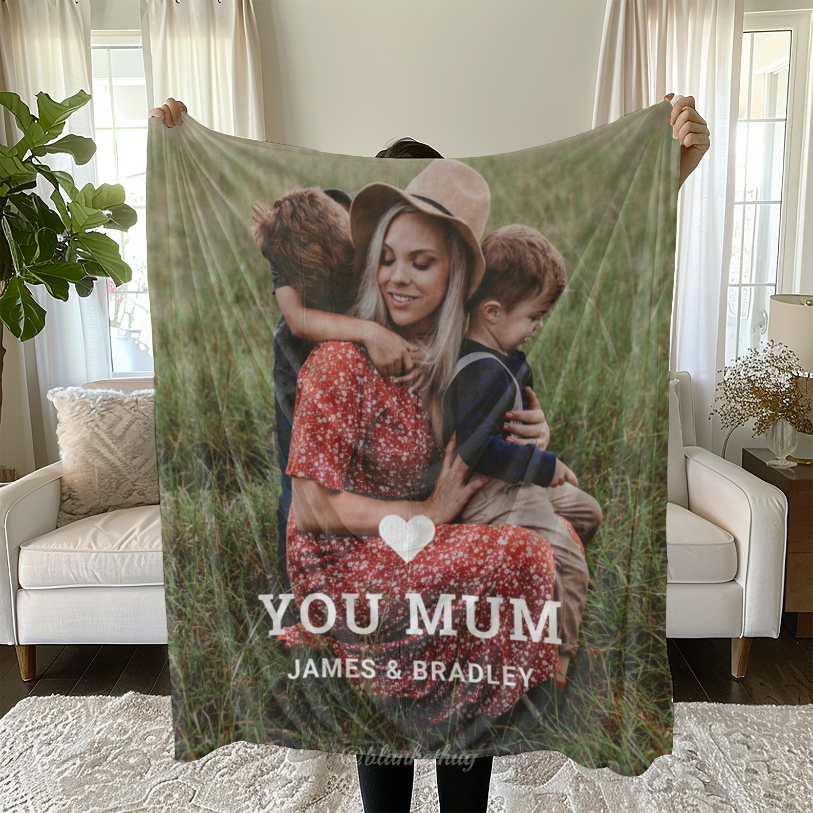 Cute HEART LOVE YOU MUM Custom 1 Photo Fleece Blanket