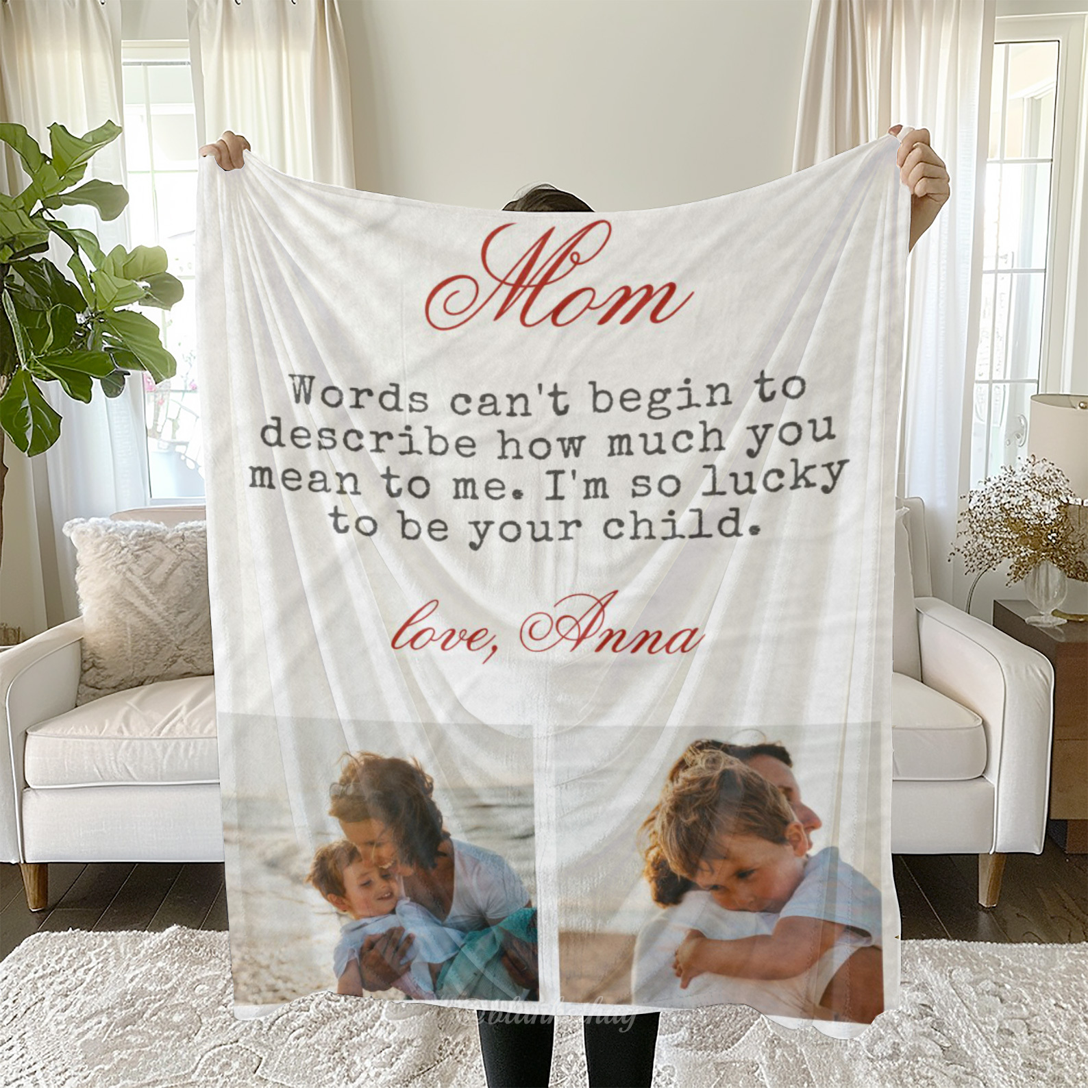 Gift for Mom Message 2 Photos Fleece Blanket