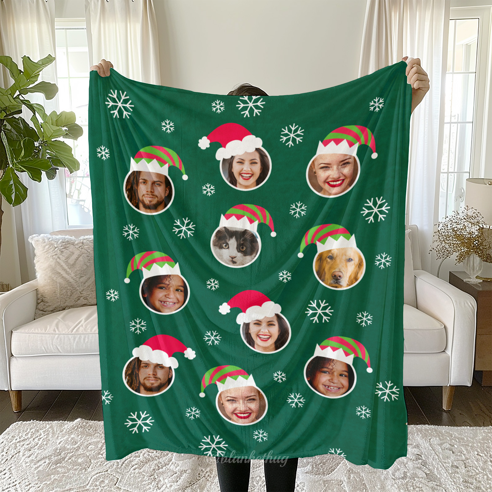 Festive Floating Faces Fleece Photo Blanket