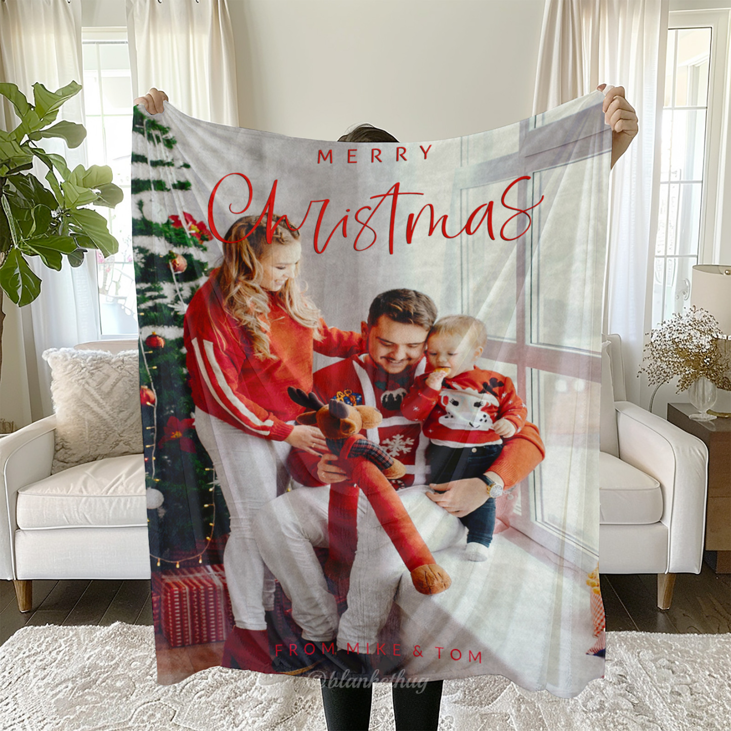Christmas in Red Custom 1 Photo Fleece Blanket