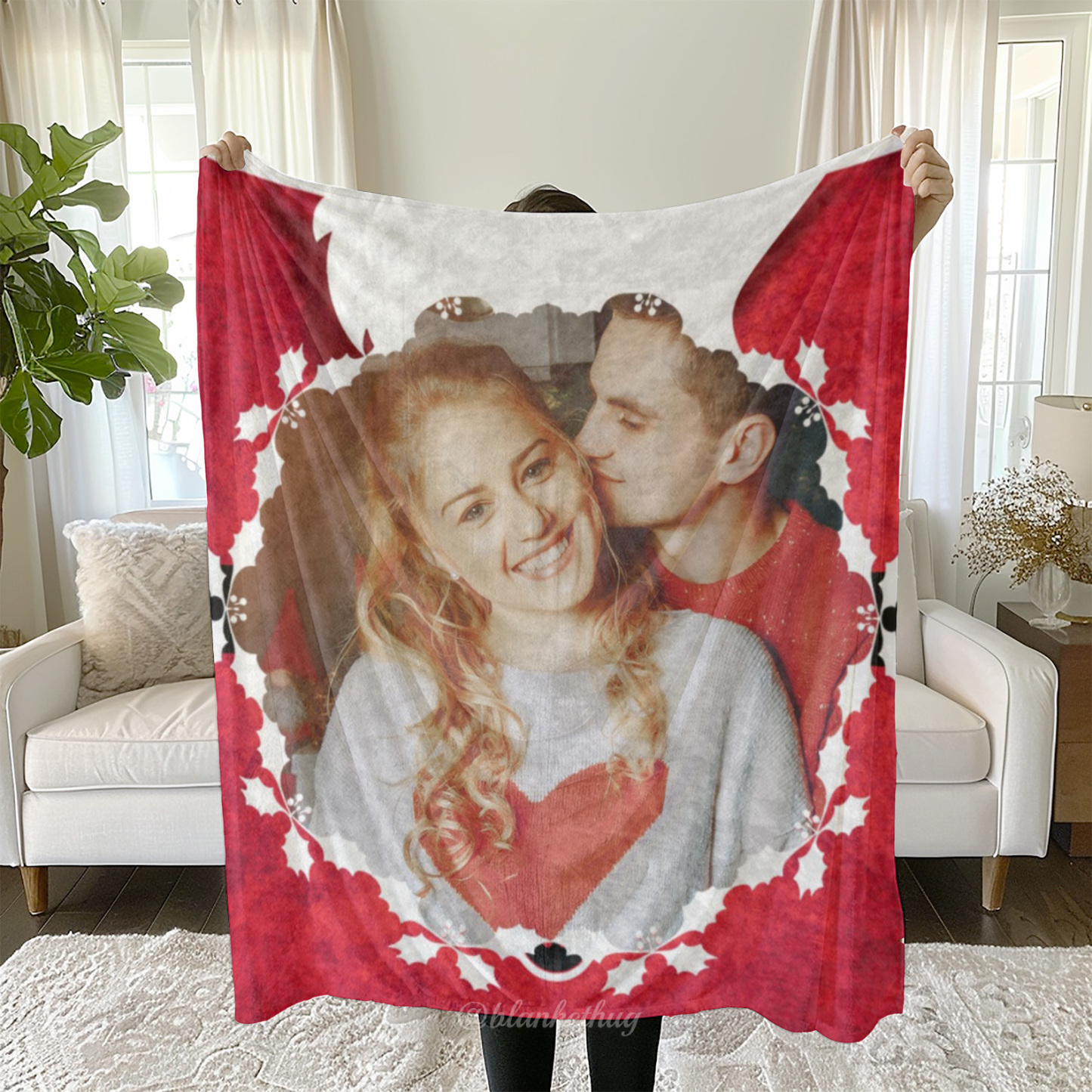 Personalized 1 Photo Christmas Red Blanket