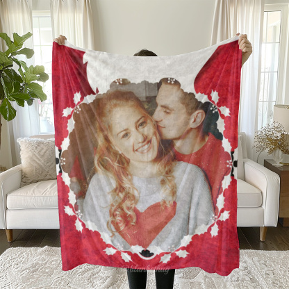 Personalized 1 Photo Christmas Red Blanket