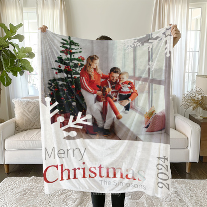 Personalized 1 Photo Christmas Blanket for Family