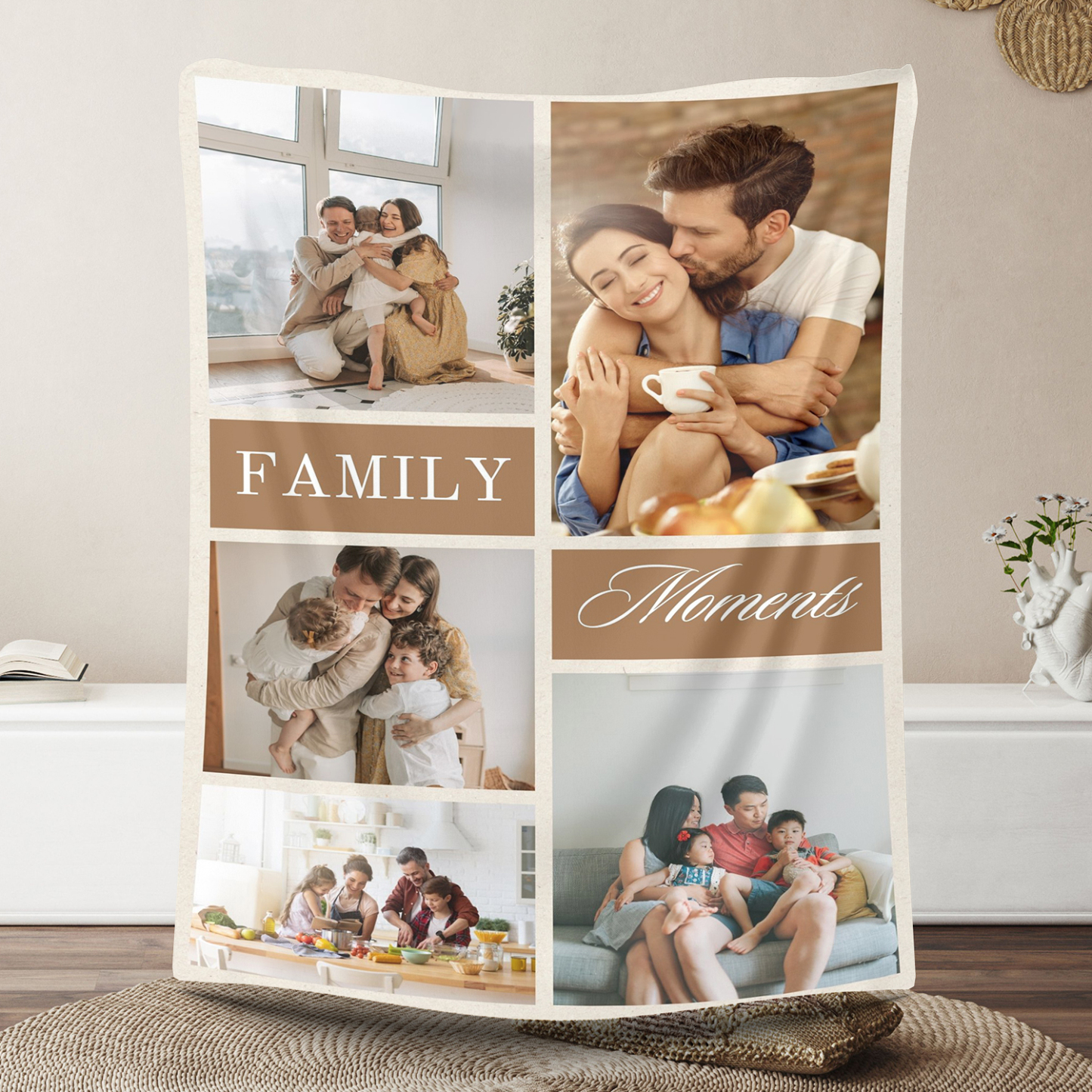 Personalized 5 Photos Family Moments Fleece Blankets