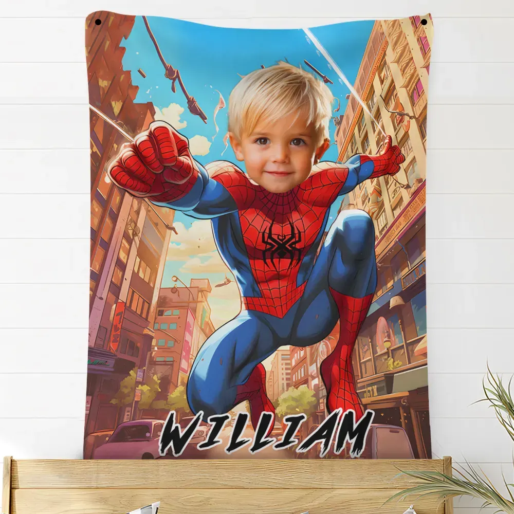 Custom Photo & Name Superhero Blanket
