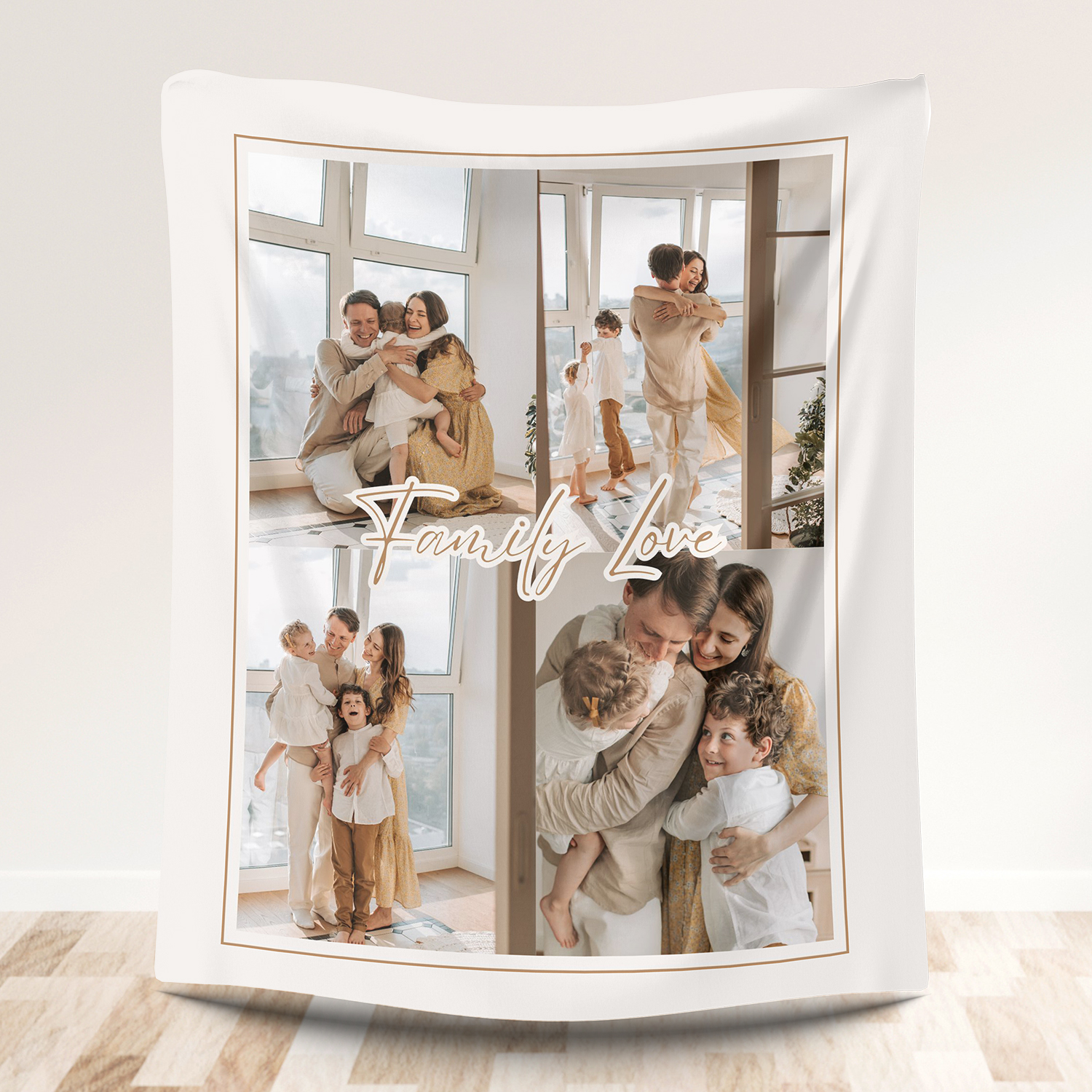 Custom 4 Photos Minimalist Family Love Fleece Blankets