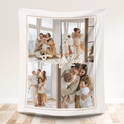 Custom 4 Photos Minimalist Family Love Fleece Blankets