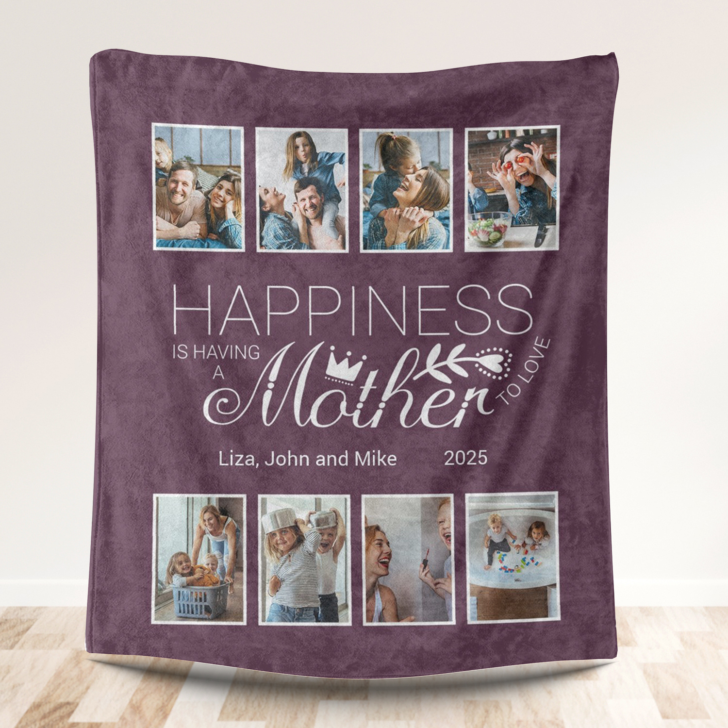 Happiness Personalized 8 Photos Fleece Blankets for Mom