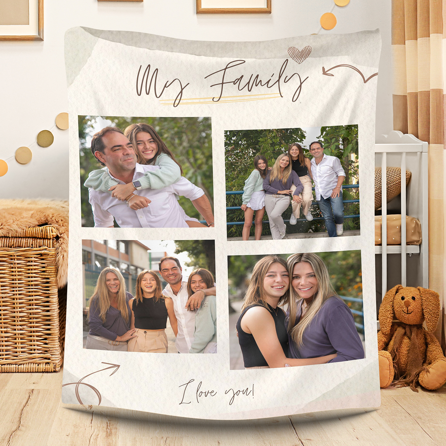 Personalized 4 Pictures Blanket for Family