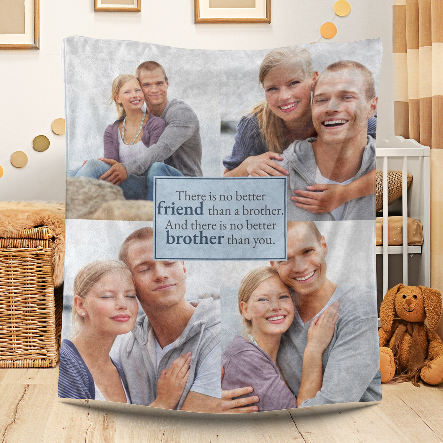 Personalized 4 Photos Fleece Blankets for Brother