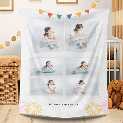 Custom Birthday Photo Fleece Blanket for Kids Baby