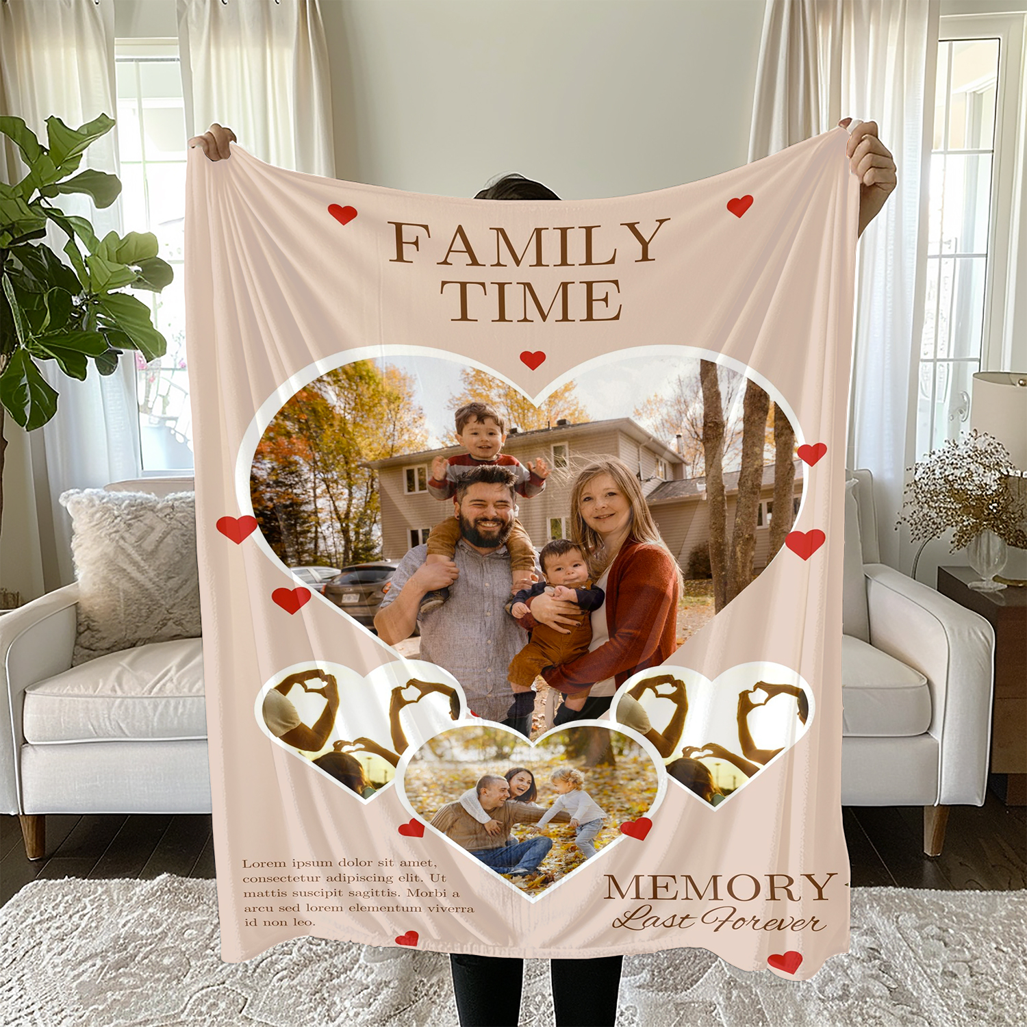 Family Time 4 Photos Fleece Blankets