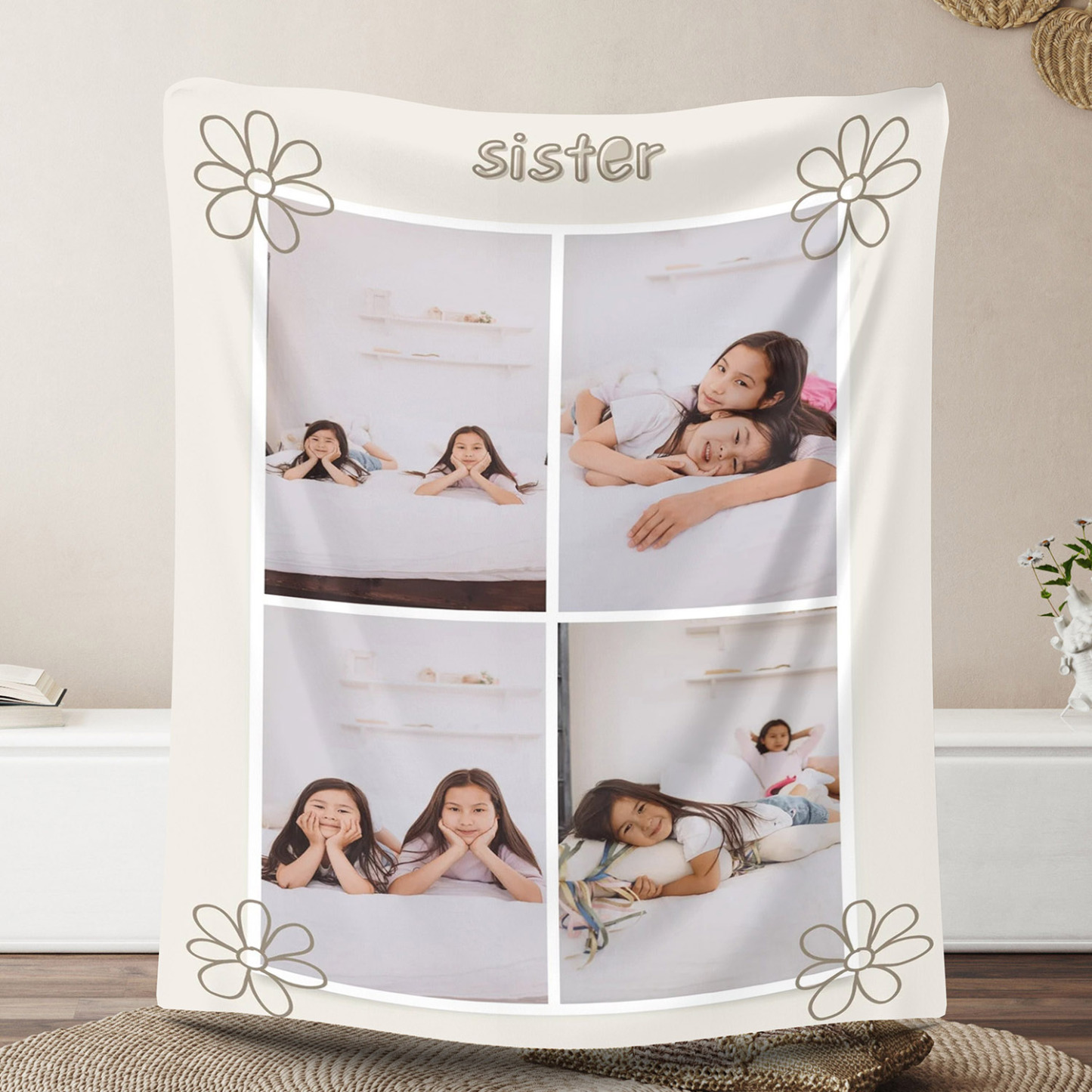 Custom Photos Fleece Blanket for Baby Kids Sisters