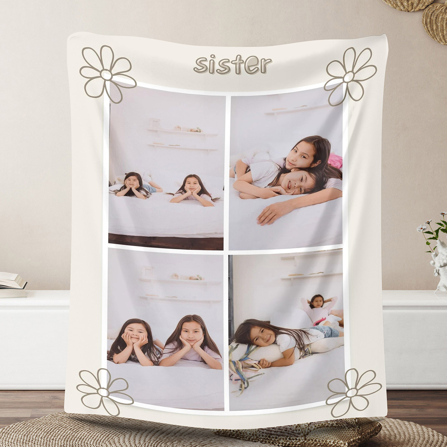 Custom Photos Fleece Blanket for Baby Kids Sisters