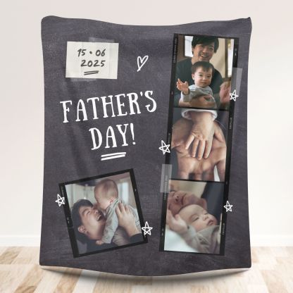 Custom 4 Photos Father's Day Fleece Blankets for Dad