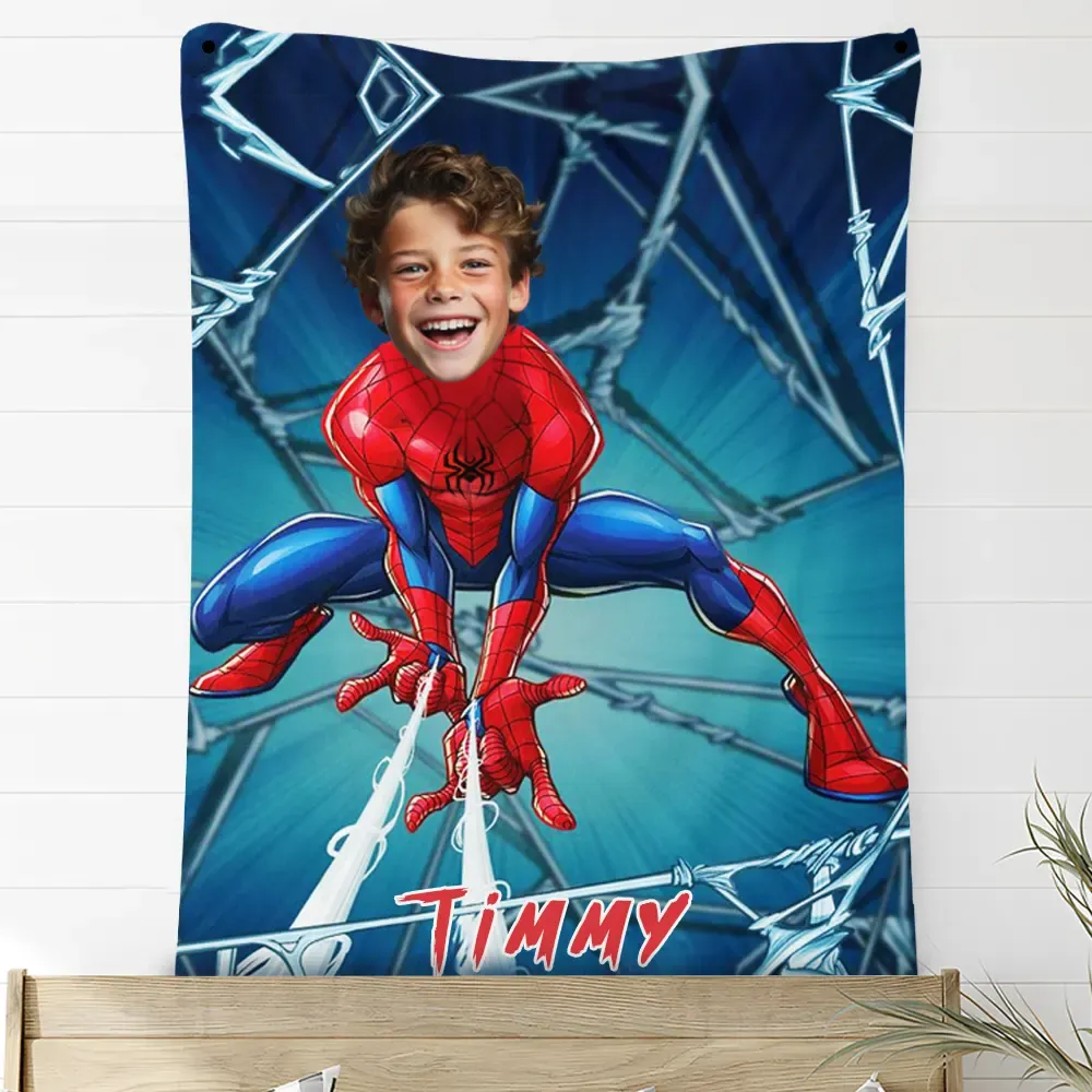 Personalized Photo Blanket Superhero Christmas Gift For Kids
