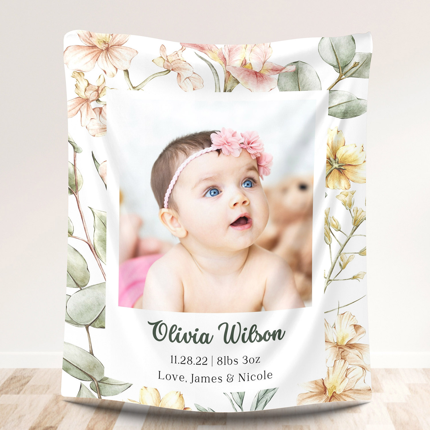 Custom Photos Floral Fleece Blanket for Baby
