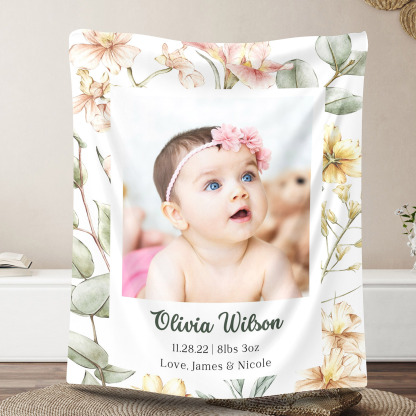 Custom Photos Floral Fleece Blanket for Baby