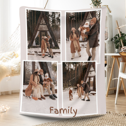 Custom 4 Photos Light Brown Fleece Blankets for Family
