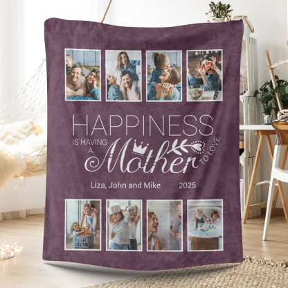 Happiness Personalized 8 Photos Fleece Blankets for Mom
