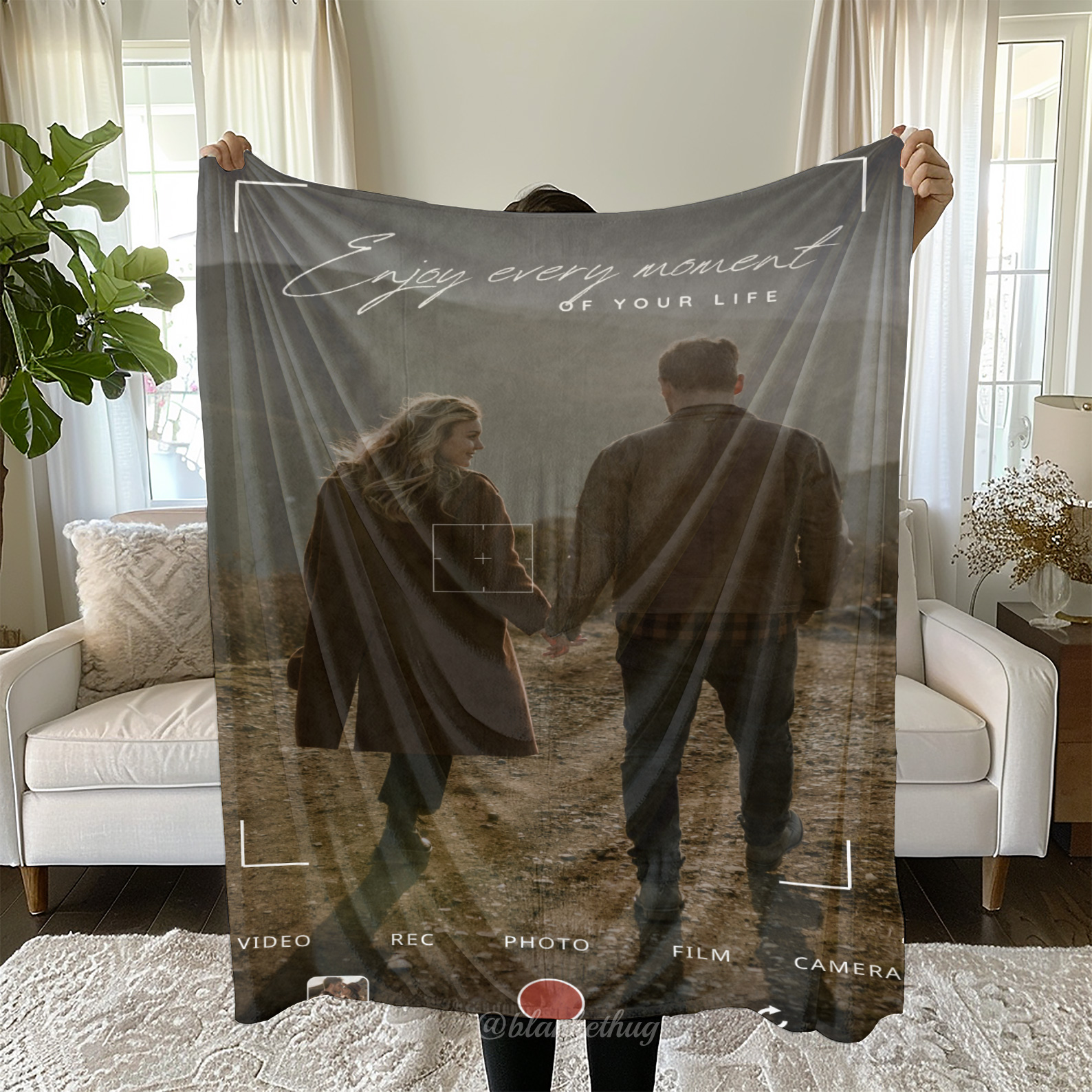 Aesthetic Photo Camera Phone Focus Custom Photo Fleece Blanket