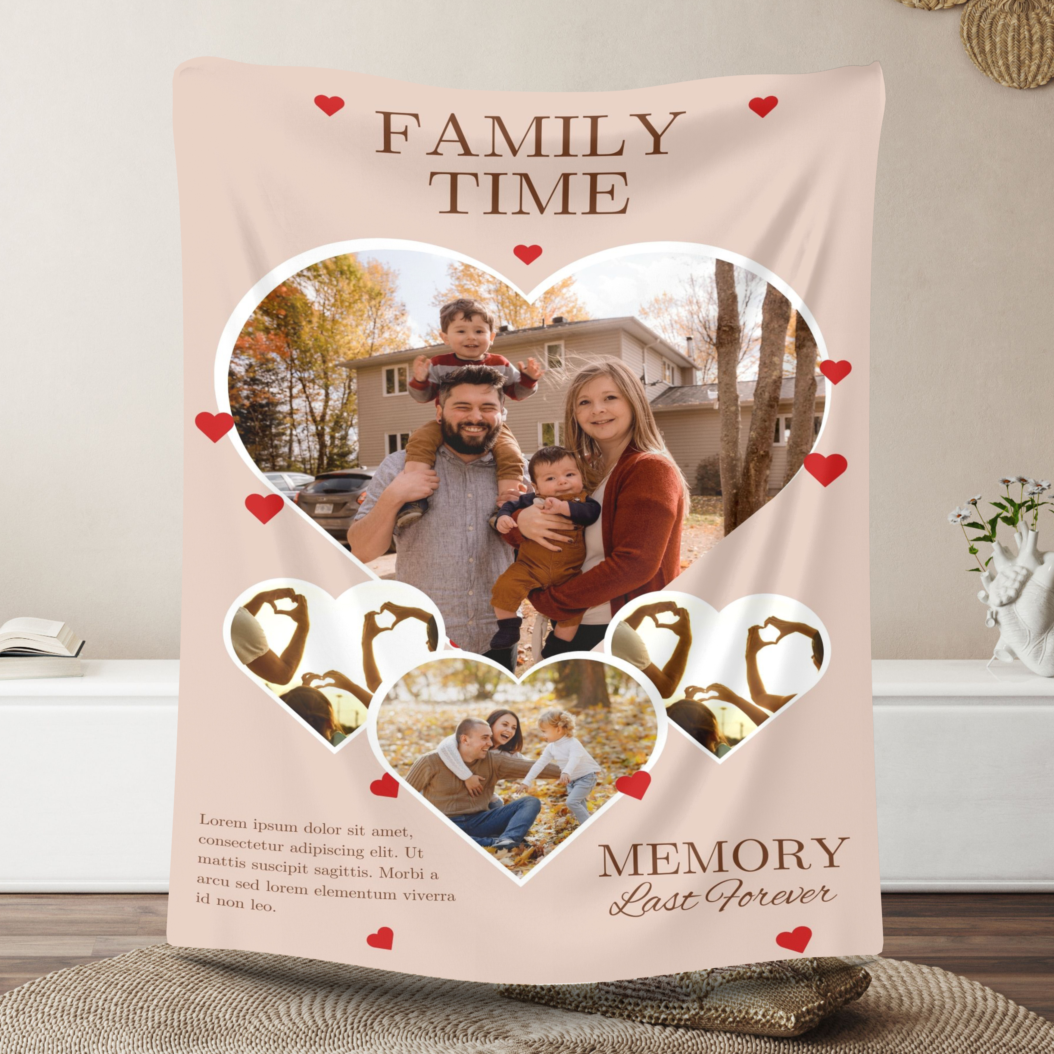 Family Time 4 Photos Fleece Blankets