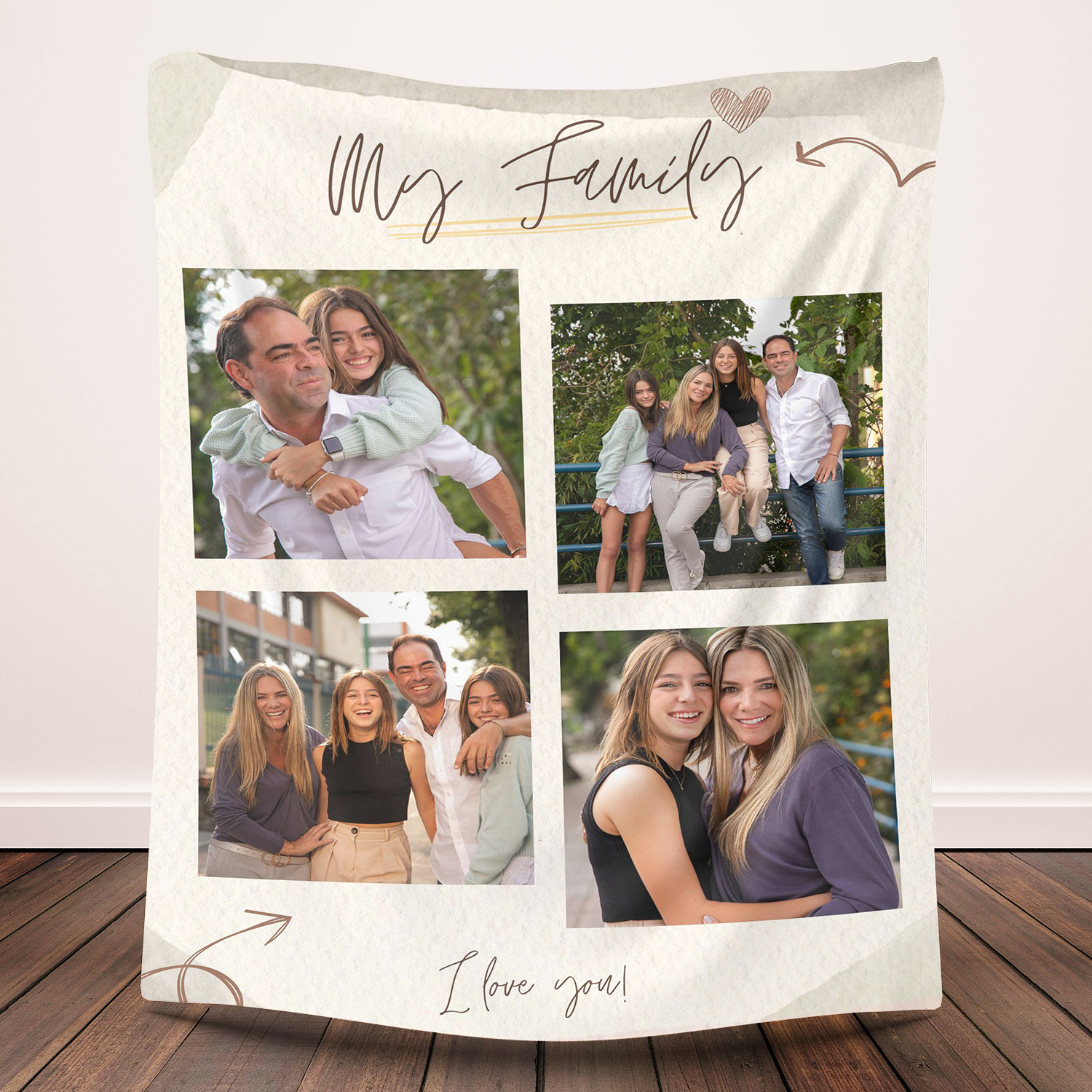 Personalized 4 Pictures Blanket for Family