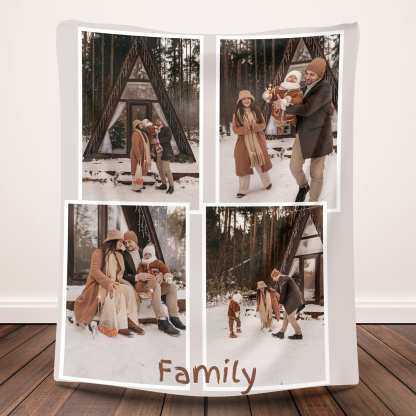 Custom 4 Photos Light Brown Fleece Blankets for Family