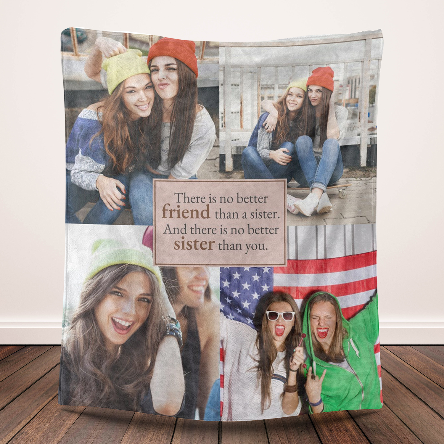 Custom 4 Photos Fleece Blankets for Sister