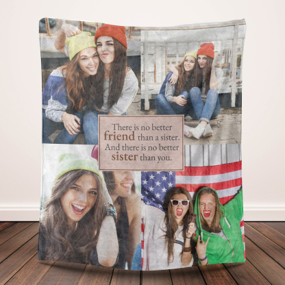 Custom 4 Photos Fleece Blankets for Sister
