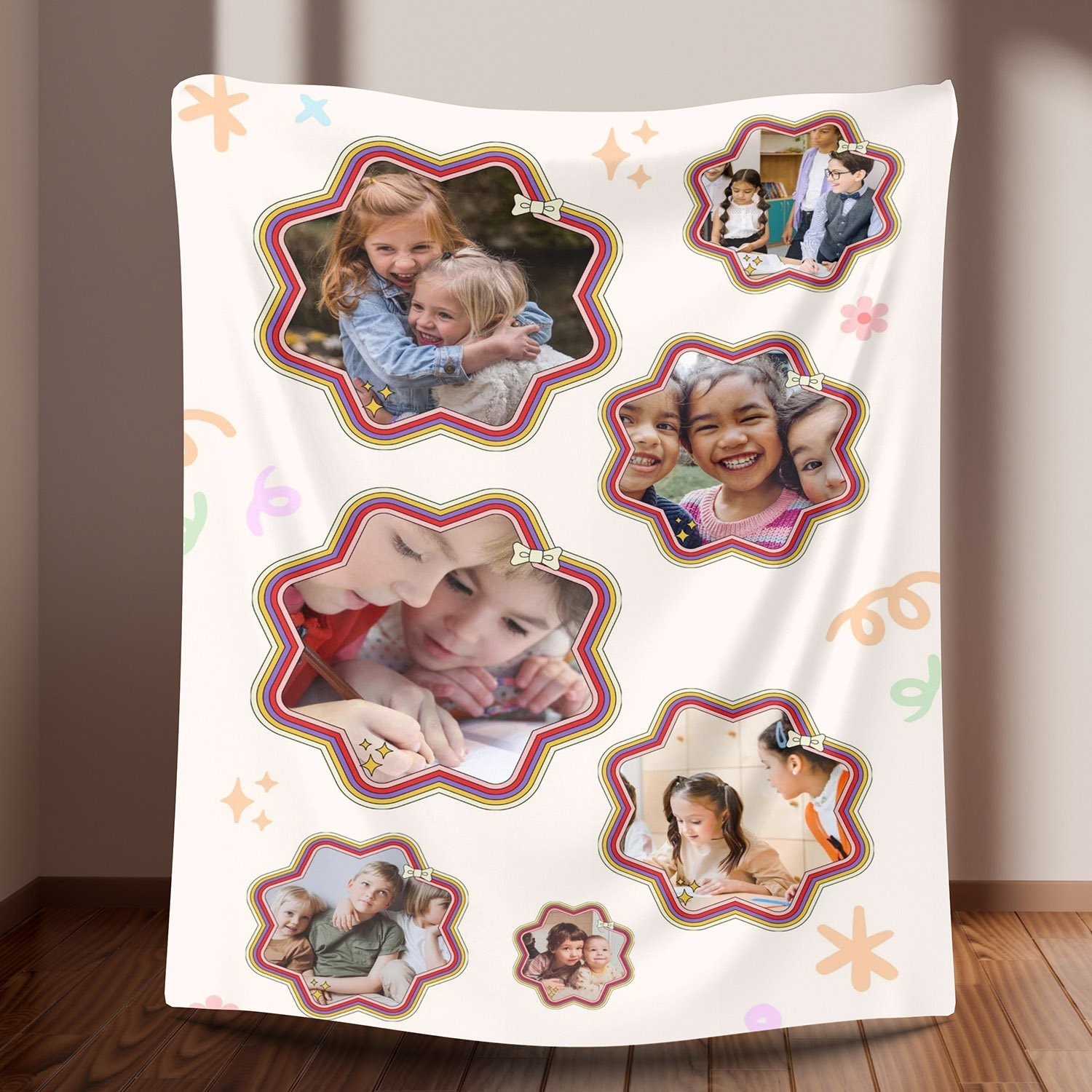 Custom 7 Photos Fleece Blanket Gift for Kids Baby