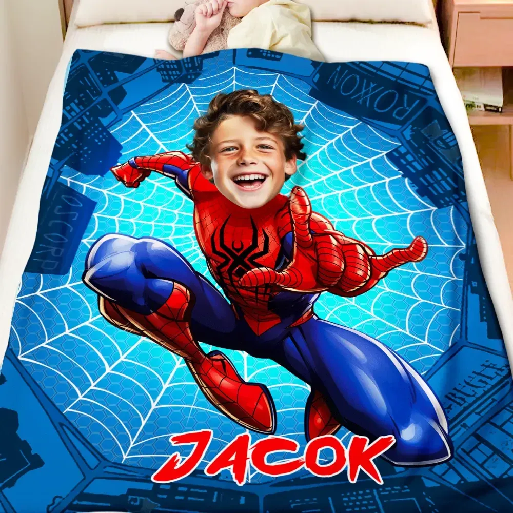 Kids Superhero Blanket Custom Face Blanket with Name