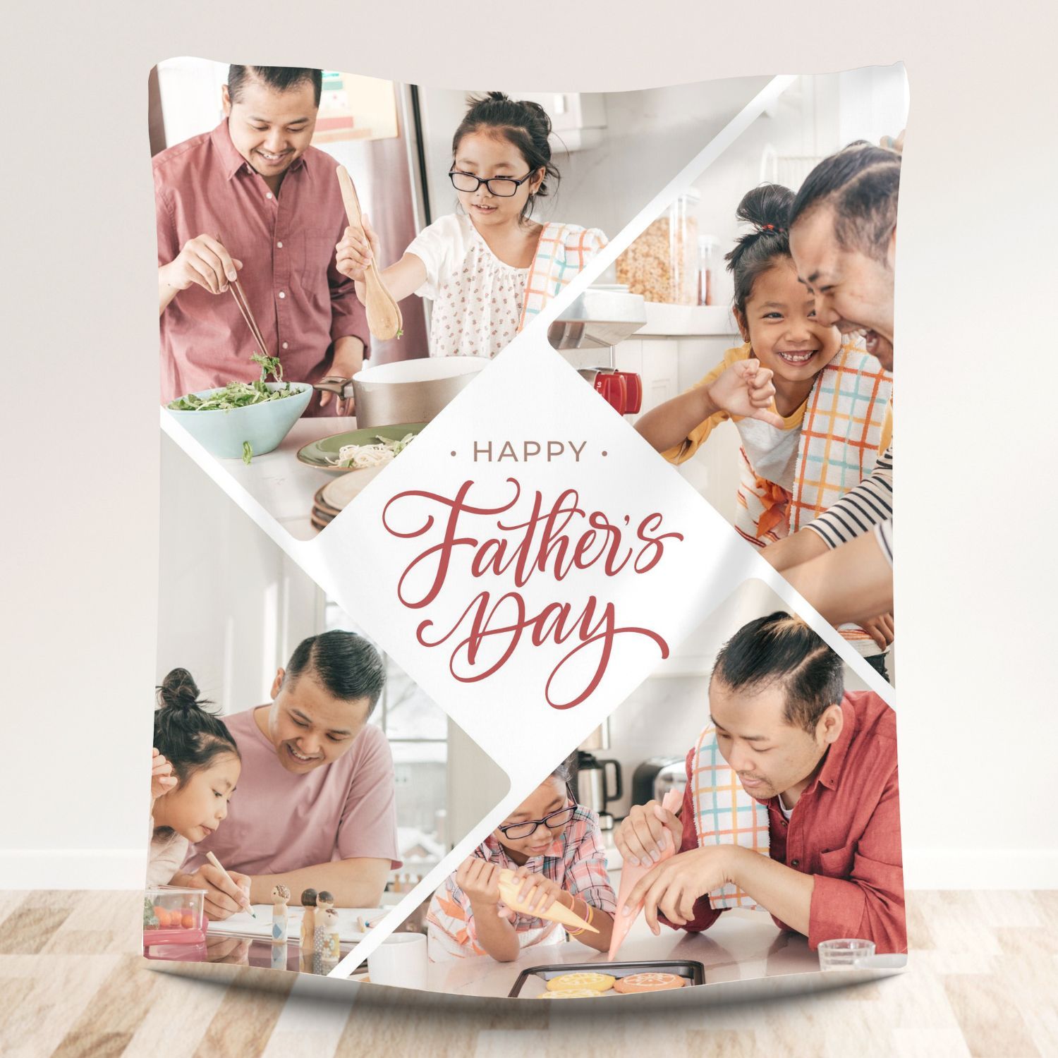 Father's Day 4 Photos Fleece Blankets for Dad