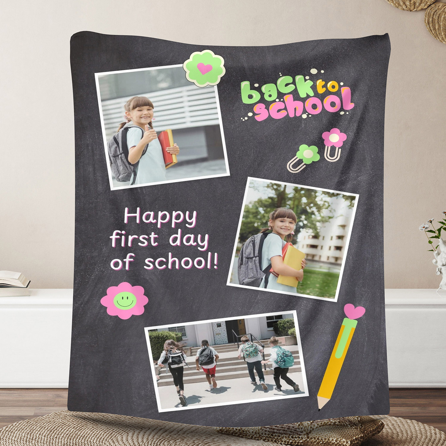Custom Photos Fleece Blanket for Kids Students
