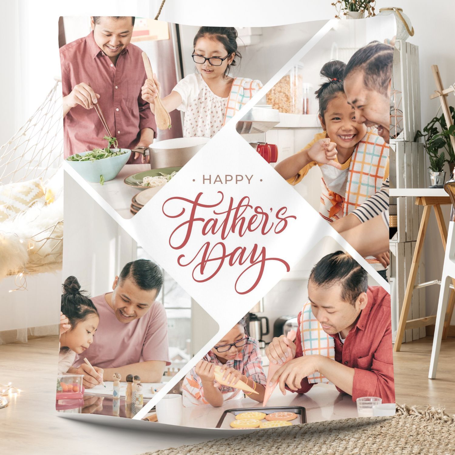 Father's Day 4 Photos Fleece Blankets for Dad