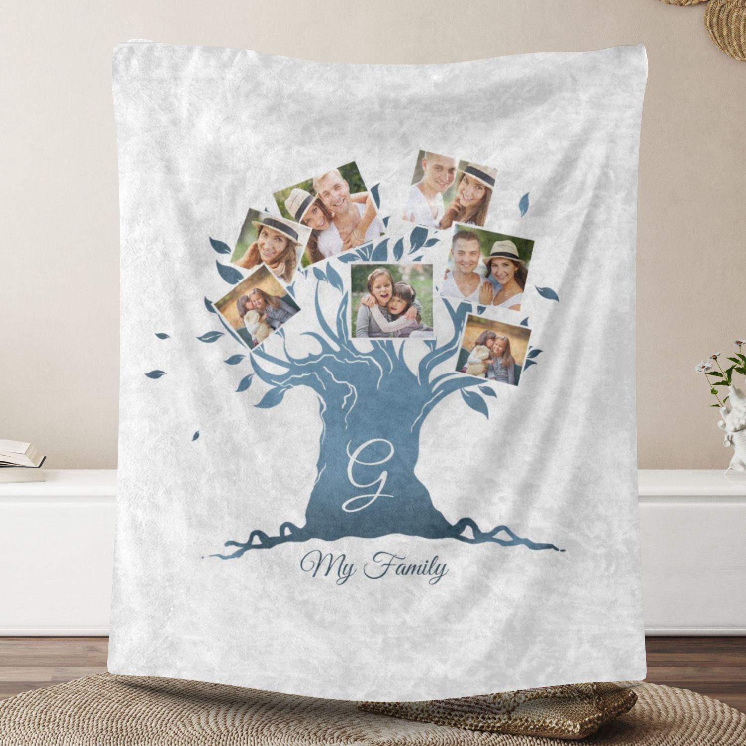 Family Tree 7 Photos Fleece Blankets