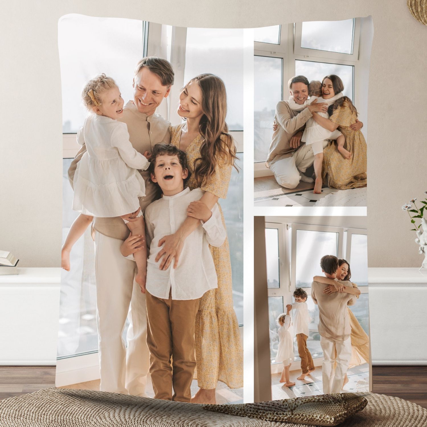 Custom 3 Photos Fleece Blankets for Family