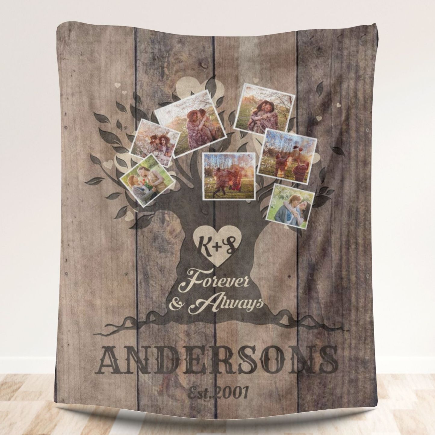 Wooden Family Tree 7 Photos Fleece Blankets