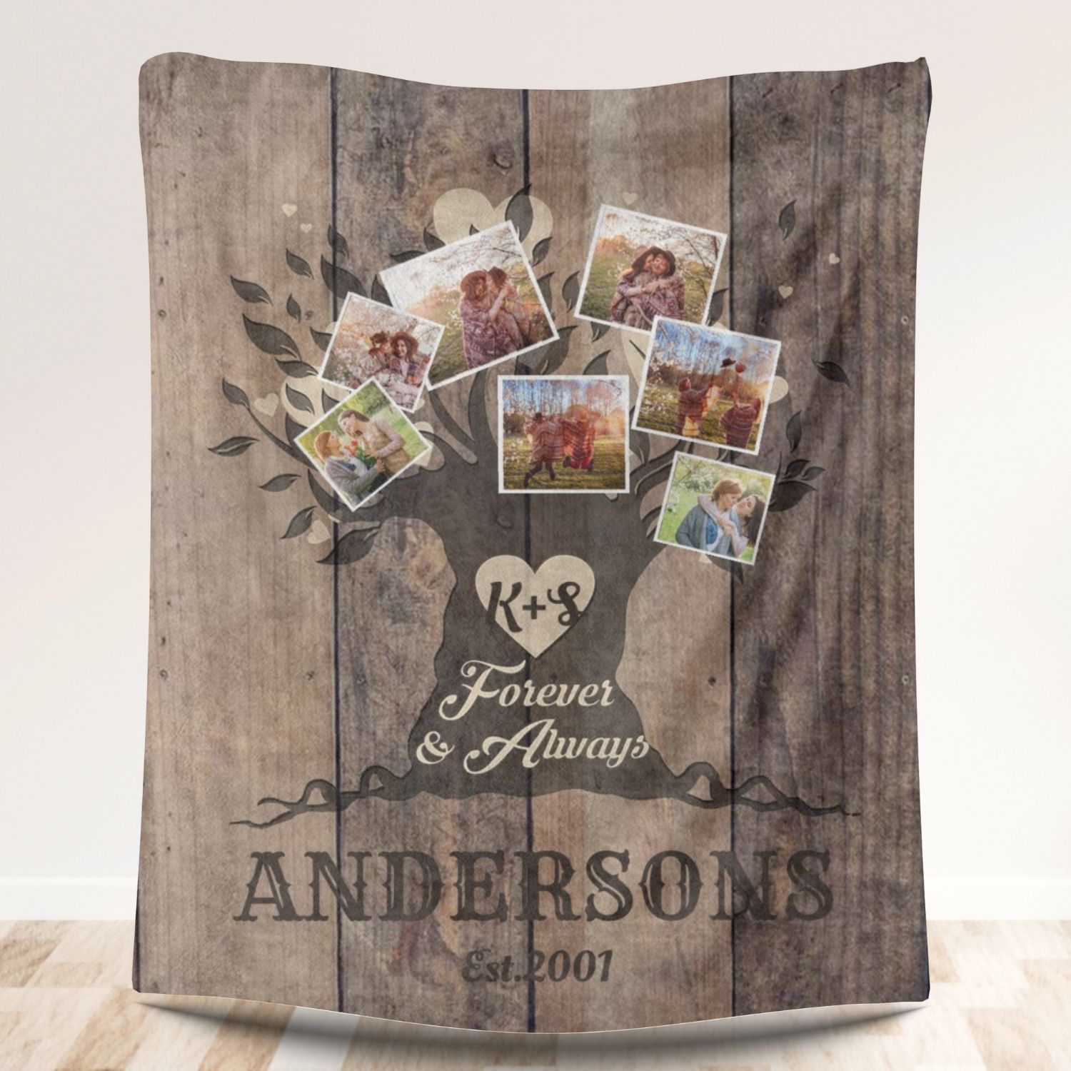 Wooden Family Tree 7 Photos Fleece Blankets