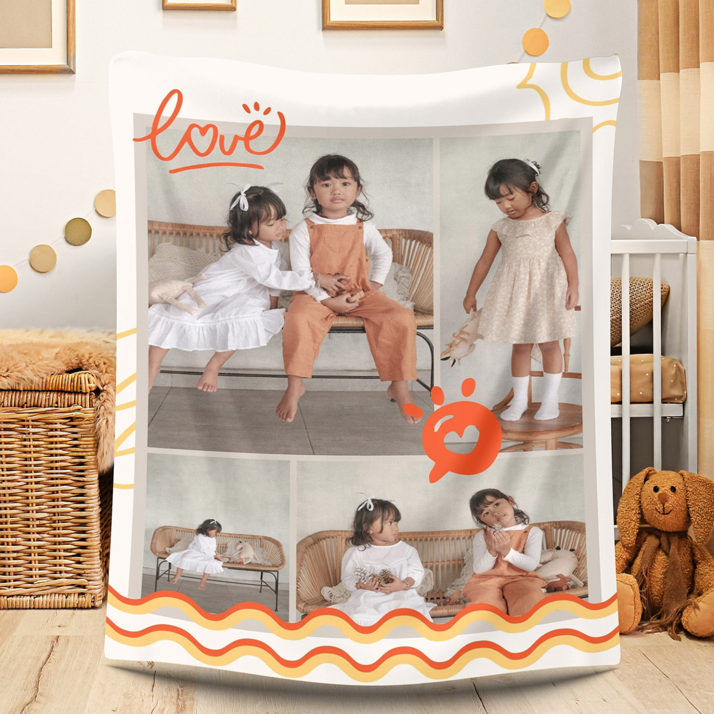 Custom 4 Photos Fleece Blanket for Kids
