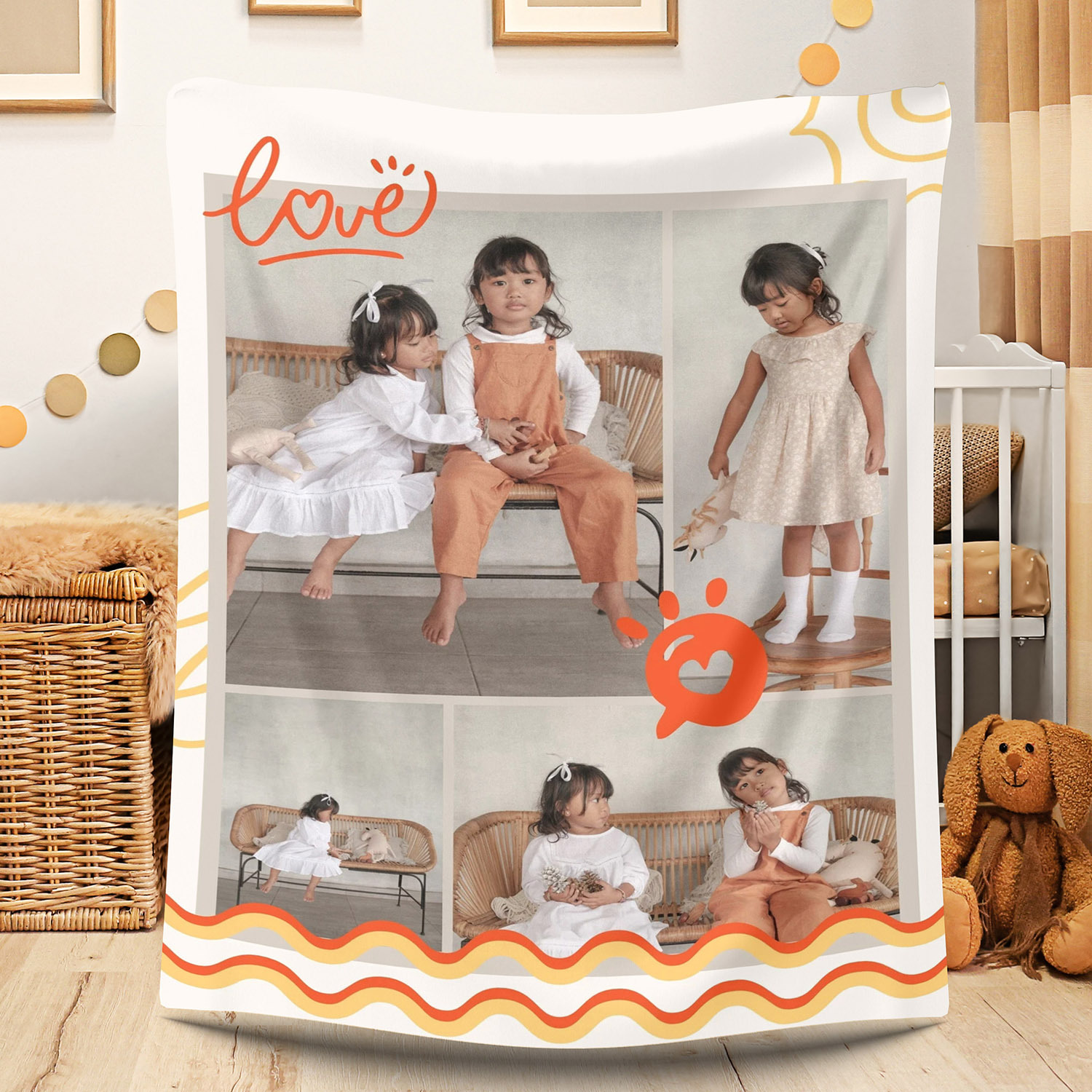 Custom 4 Photos Fleece Blanket for Kids