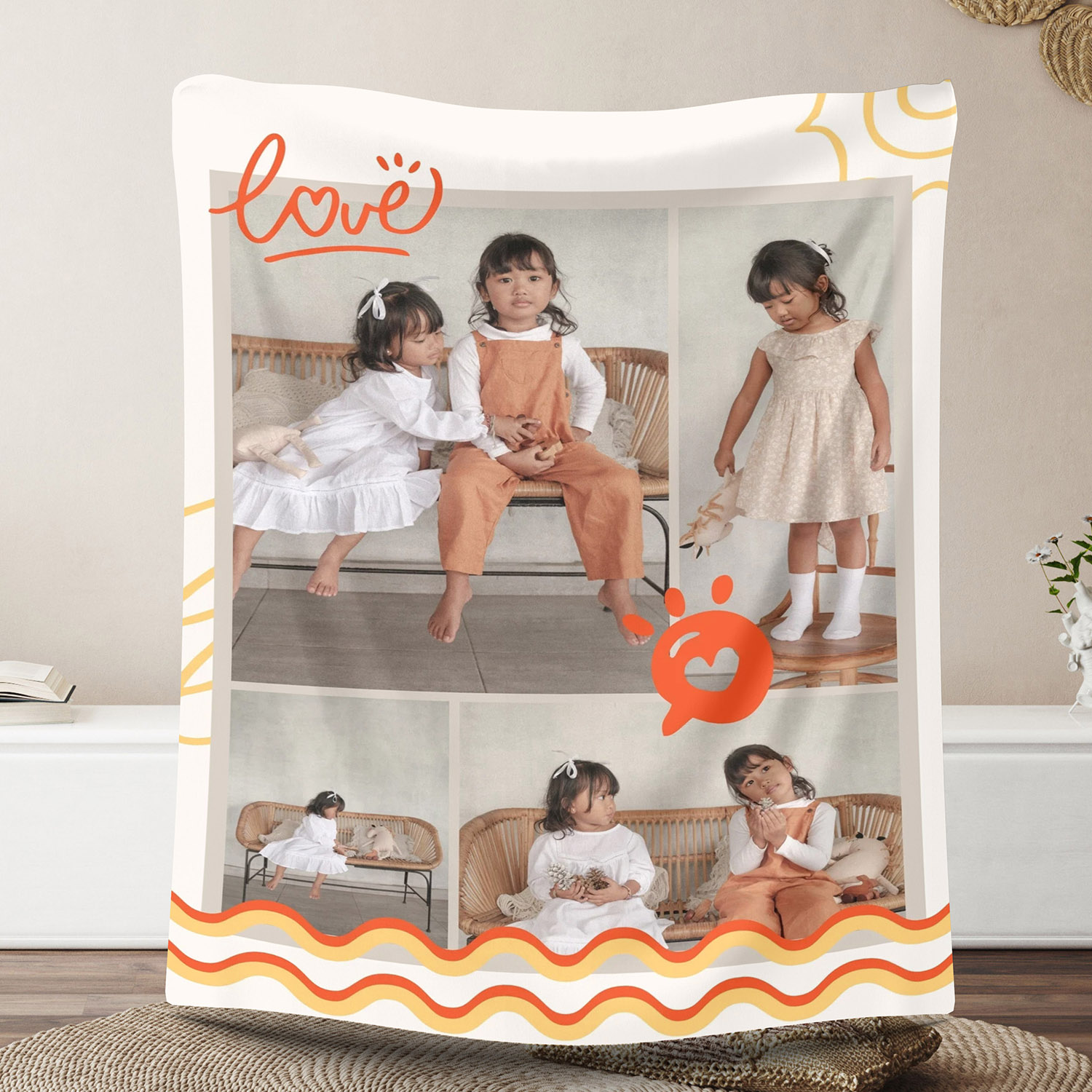 Custom 4 Photos Fleece Blanket for Kids