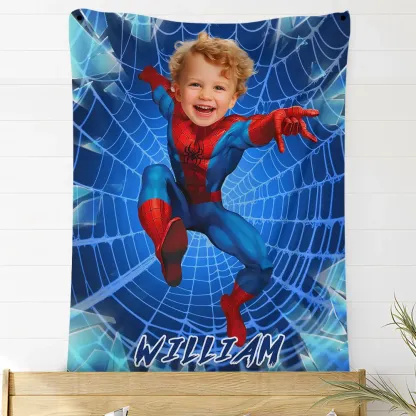 Personalized Blue Superhero Photo Blanket