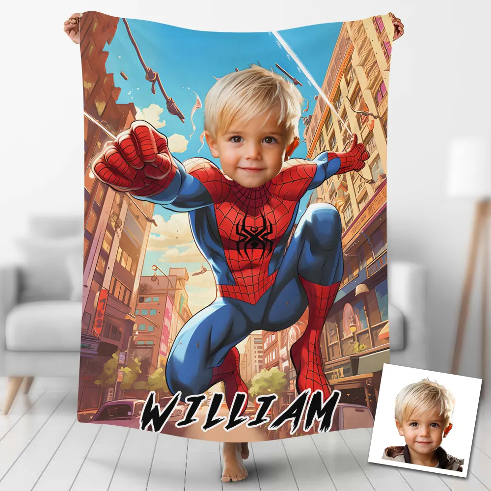 Custom Photo & Name Superhero Blanket